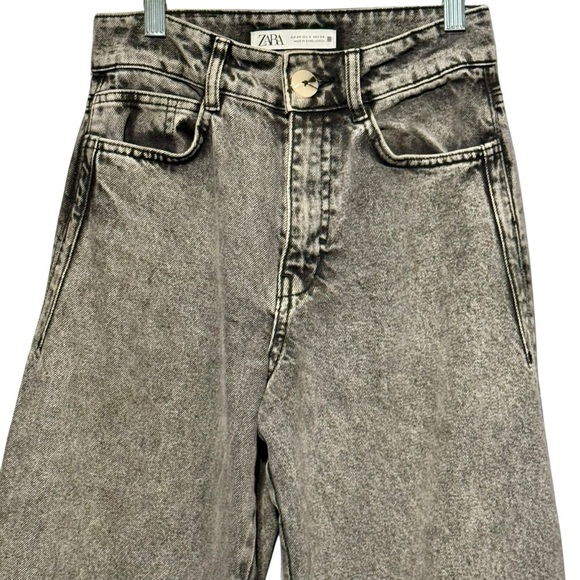 Zara Faded Black Wide Leg High Waist 100% Cotton Denim Jeans size 2 - Picture 3 of 9